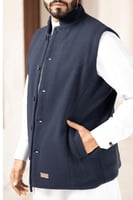 سديري جوخ ساده اللون كحلي - مبطن فرو كحلي