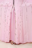 فستان لاطلاله عصريه بخامه شيفون حرير لون بينك مشغو...