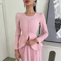 فستان وردي كم طويل للعيد