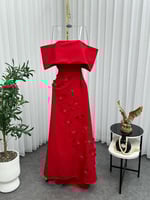 فستان احمر ورود مطرزه