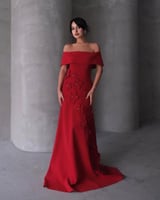 فستان احمر ورود مطرزه