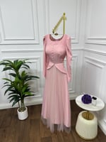 فستان وردي كم طويل للعيد