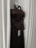 فستان بني بكمام دانتيل راقي