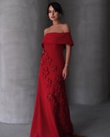 فستان احمر ورود مطرزه