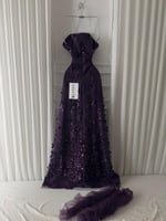 فستان موف مشجر على اكمام تل