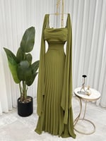 فستان ناعم طويل لون أخضر انيق
