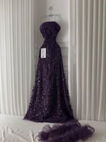 فستان موف مشجر على اكمام تل