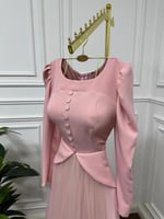 فستان وردي كم طويل للعيد