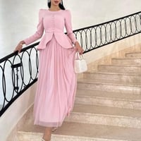 فستان وردي كم طويل للعيد