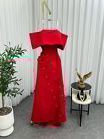 فستان احمر ورود مطرزه