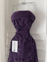 فستان موف مشجر على اكمام تل