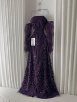 فستان موف مشجر على اكمام تل