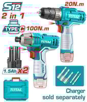 طقم دريل بطارية مع دريل شد مسامير 12V TKLI1201 توت...