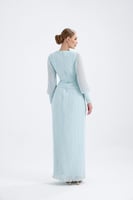 فستان سهرة شيفون مطرز بالأحجار وفتحة رقبة على شكل...