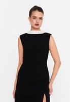 فستان سهرة طويل بدون أكمام، كريب