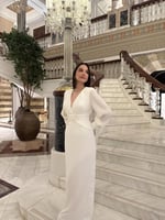 فستان سهرة شيفون مطرز بالأحجار وفتحة رقبة على شكل...