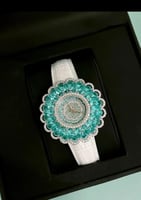 طقم ساعة كوارتز زرقاء Palla عباد الشمس بدقة ، ماس...