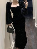 المرأة فستان ذيل السمكة المخملية أحادية اللون ، مث...