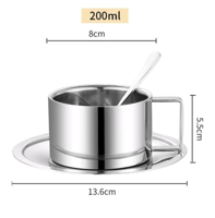 كوب قهوة أنيق مع صحن ، كوب فولاذ مقاوم للصدأ ، إسب...