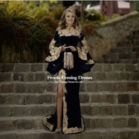 فستان سهرة قفطان مغربي من Fivsole من 3 قطع مزين بت...