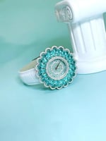 طقم ساعة كوارتز زرقاء Palla عباد الشمس بدقة ، ماس...