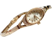 ساعة يد نسائية بيضاوية مرصعة بأحجار الكوارتز ، سوا...