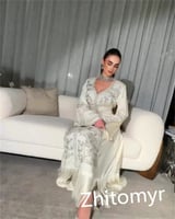 فستان سهرة من الساتان برقبة على شكل V ، فستان بطول...