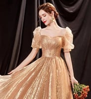 فساتين حفلات ذهبيه للنساء ثوب نسائي باكمام قصيره م...