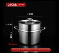 وعاء حساء سميك غير لاصق فولاذ مقاوم للصدأ بخار منز...