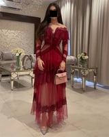 فستان نسائي بياقة v ثنيات تول للحفلات الراقصة ، فس...