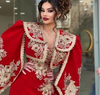 فساتين سهرة قفطان حورية البحر باللون الأحمر بأكمام...