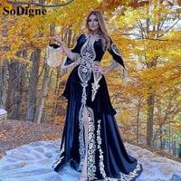 SoDigne فستان سهرة قفطان مغربي أزرق كحلي مثير بفتح...