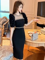 فستان نسائي فرنسي فاخر باللون الأسود النبيل من مود...