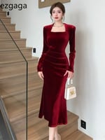 Ezgaga-فستان حورية البحر المخملي أحادي اللون للنسا...