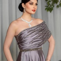 ميريدا فستان رسمي أنيق مكشكش مكشكش من الساتان بكتف...