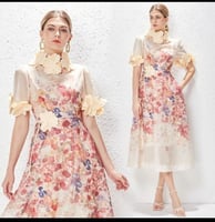 فستان نسائي متوسط الطول مطبوع بياقة قائمة ، كلاسيك...