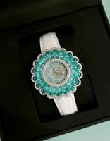 طقم ساعة كوارتز زرقاء Palla عباد الشمس بدقة ، ماس...