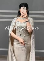 Meetlove الفضة مطرز فساتين السهرة للنساء ، بلورات...