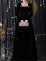 فستان سهرة مخملي مزين بالخرز على طراز القصر ، فسات...