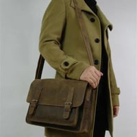 Vintage مجنون الحصان الجلود حقيبة الكتف للرجال حقي...