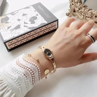 ساعة يد نسائية بيضاوية مرصعة بأحجار الكوارتز ، سوا...