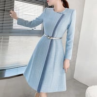 المرأة طويلة الأكمام الخصر حزام فستان ، مزاجه رداء...