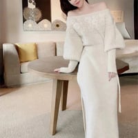 فستان نسائي عتيق محبوك مجوف للخارج ، فساتين فضفاضة...