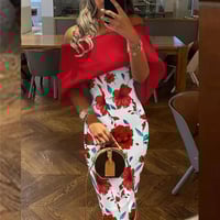 المرأة عادية بلون فستان طويل أنيق قبالة الكتف كيب...