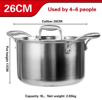 وعاء حساء سميك غير لاصق فولاذ مقاوم للصدأ بخار منز...