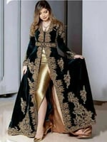 فستان سهرة مخملي برقبة دائرية ، أكمام طويلة ، بطول...