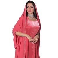 عباية إسلامية بأكمام طويلة مع الحجاب ، برقبة على ش...