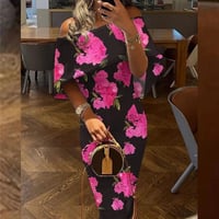 المرأة عادية بلون فستان طويل أنيق قبالة الكتف كيب...