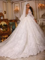 فستان زفاف ريترو دانتيل كامل فستان الأميرة سباركلي...