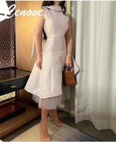 Cenove-فستان حفلة موسيقية بطول الركبة مع رقبة عالي...